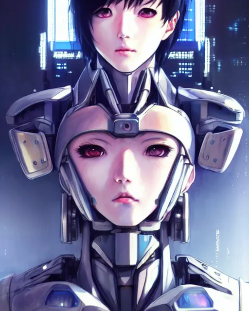 Image similar to portrait Anime Girl in mecha armor in night tokyo Sharp fine face pretty face, realistic shaded Perfect face, fine details. Anime. cyberpunk realistic shaded lighting by katsuhiro otomo ghost-in-the-shell, magali villeneuve, artgerm, rutkowski Jeremy Lipkin and Giuseppe Dangelico Pino and Michael Garmash and Rob Rey