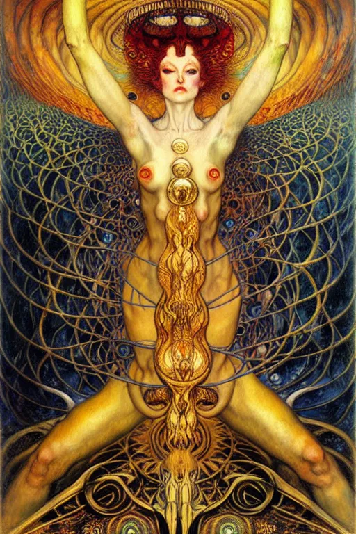 Image similar to Divine Chaos Engine by Karol Bak, Jean Delville, William Blake, Gustav Klimt, and Vincent Van Gogh, symbolist, visionary