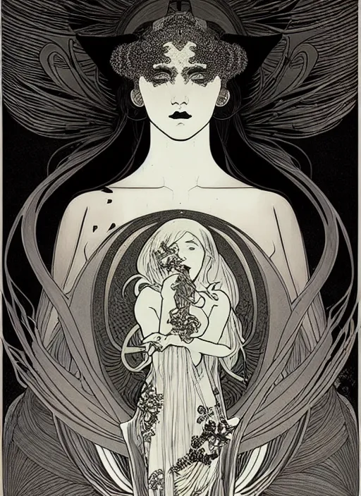 Image similar to fallen angel girl portrait by nicolas delort, alphonse mucha, victo ngai, josan gonzalez, kilian eng