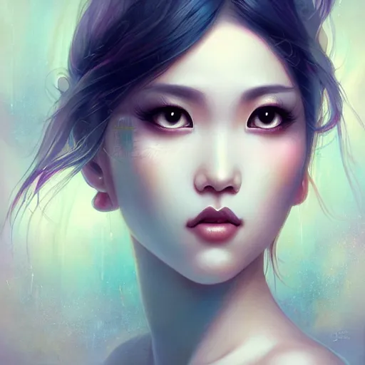 Prompt: gorgeous asian woman by tom bagshaw, artgerm, jeremiah ketner, beeple and charlie bowater, soft lighting, solid background,