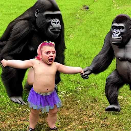 Prompt: Gypsy midget screaming at gorilla