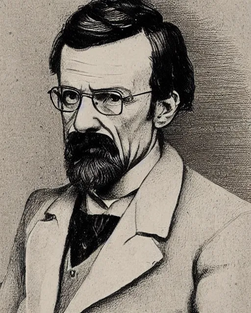 Image similar to Victorian drawing of professor of chemistry Walter White, art by Sir Leslie Matthew Ward