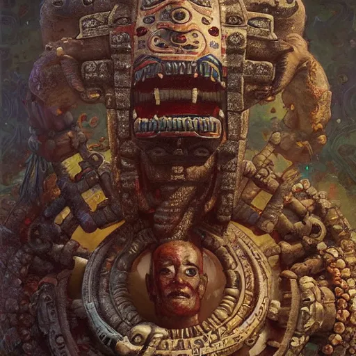 Prompt: an ancient Aztec god!!! summoning the serpent god!! robot!, part by Norman Rockwell, part by Greg Rutkowski , part by Mattias Adolfsson, volumetric lighting!!, oil on canvas