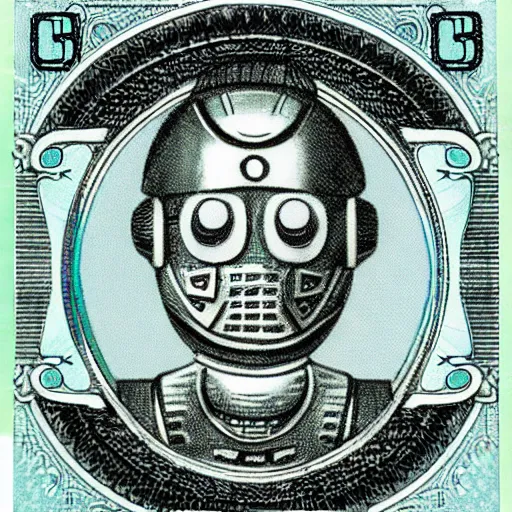 Prompt: robot intaglio banknote