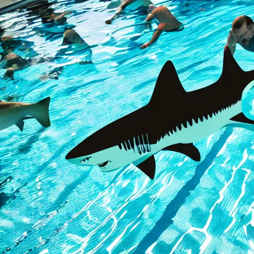 Image similar to sharks and people in a swimming pool