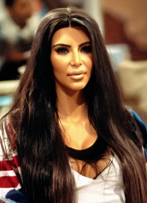 Image similar to film still of kim kardashian as Wayne in Wayne's World,