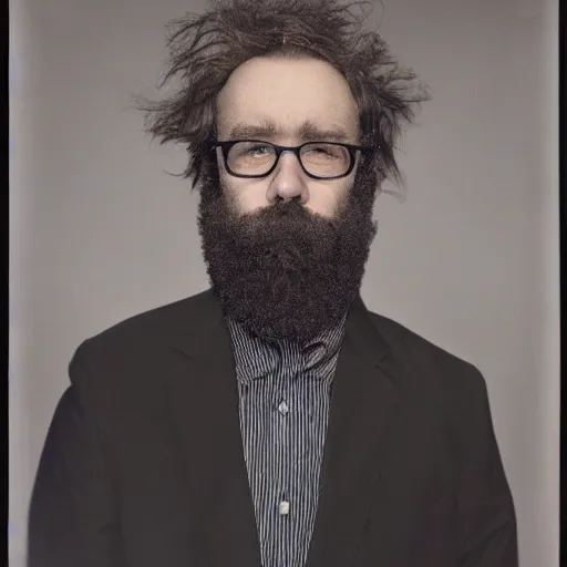 Image similar to a man with a beard and a black jacket, a portrait by John E. Berninger, dribble, neo-expressionism, uhd image, studio portrait, 1990s