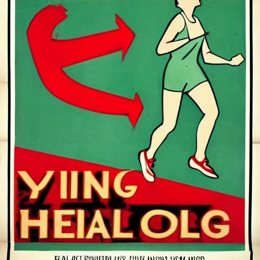 Image similar to year 1 9 2 8 health advice poster for running. mint green and gold