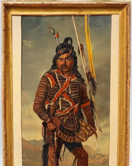 Image similar to old antique painting of an apache warrior