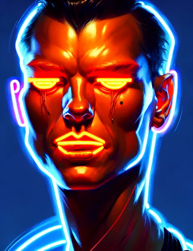 Prompt: portrait of male humanoid, intricate, perfect anatomy, neon lighting, highly detailed, digital photography, artstation, stylish pose, concept art, smooth, sharp focus, illustration, art by artgerm and greg rutkowski