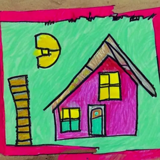 Image similar to a childs crayon drawings of a house