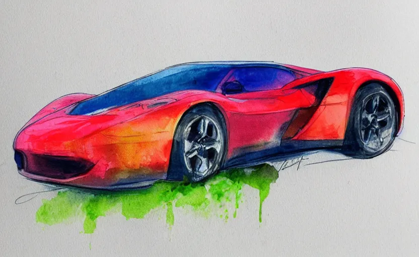 Image similar to colorful watercolor sketch, sport car