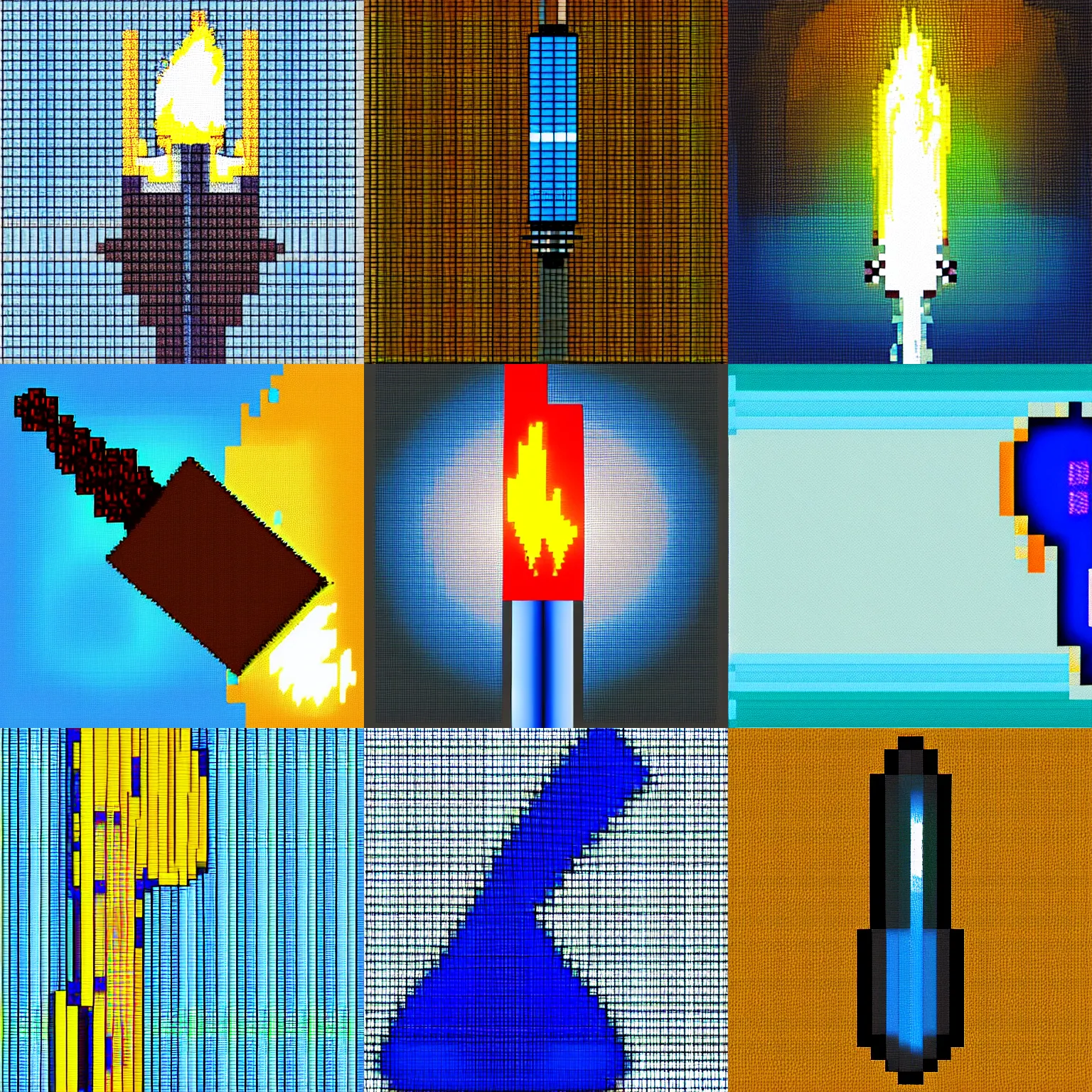 Prompt: a torch with blue fire, detailed 3 2 bit pixel art