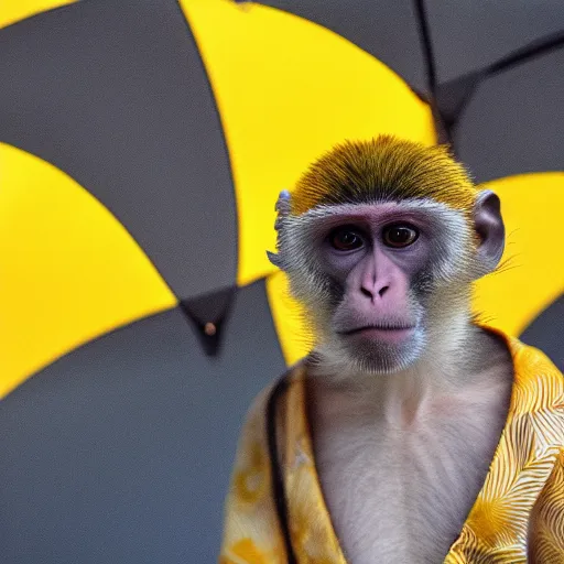 Image similar to a monkey wearing a yellow kimono, 8 k