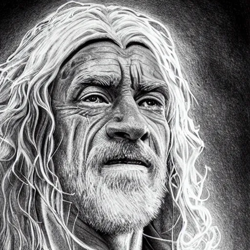 Gandalf - Drawing with White Charcoal Portrait 