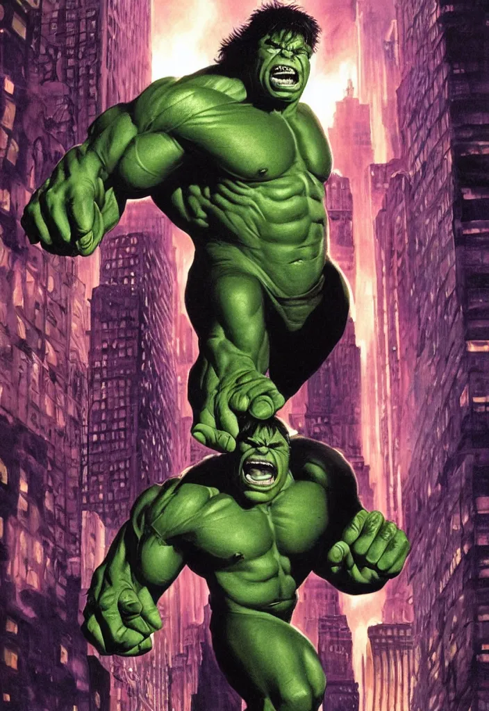 Image similar to a portrait of the incredible hulk looking angry in new york city by alex ross dramatic lighting.