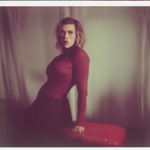 Prompt: polaroid image of scarlett johansson at home