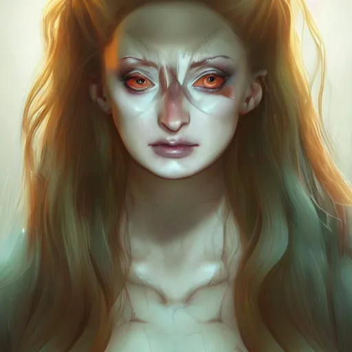 Prompt: sophie turner as samara doing an ahegao face | | shocking - horror - face, ahegao face, fine details by stanley artgerm lau, wlop, rossdraws, james jean, andrei riabovitchev, marc simonetti, and sakimichan, trending on artstation