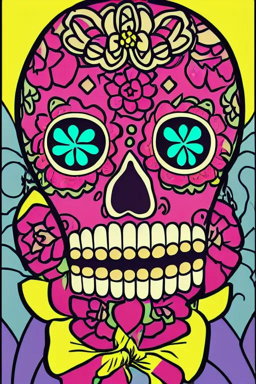Prompt: Illustration of a sugar skull day of the dead girl, art by matt bors