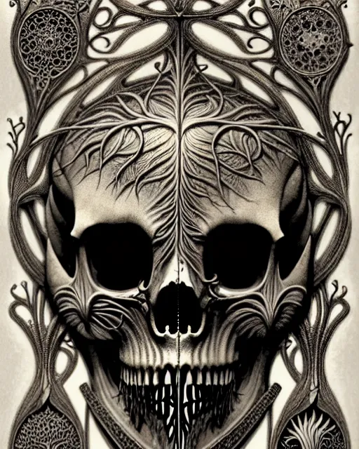 Image similar to art forms of nature by ernst haeckel, memento mori by arthur rackham, ornate antique porcelain beautiful skull mask, ultrasharp, photorealistic, hyperdetailed, octane render, polished, art nouveau, neo - gothic, gothic, intricate ornamental organic filigree, art nouveau botanicals, art forms of nature by ernst haeckel, horizontal symmetry, symbolist, visionary