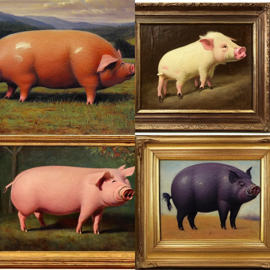 Prompt: very large pig by Edwin May Fox, oil painting