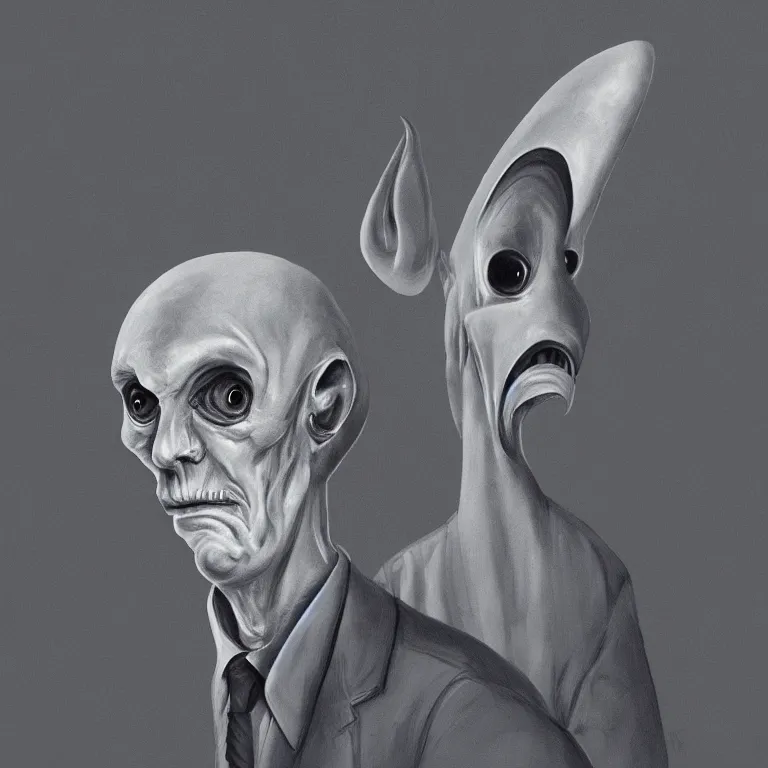 Image similar to A sinister grey space alien, official portrait