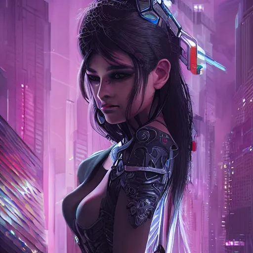 Image similar to teen elf, cyberpunk, black hair, gorgeous, amazing, elegant, intricate, highly detailed, digital painting, artstation, concept art, sharp focus, illustration, art by ross tran