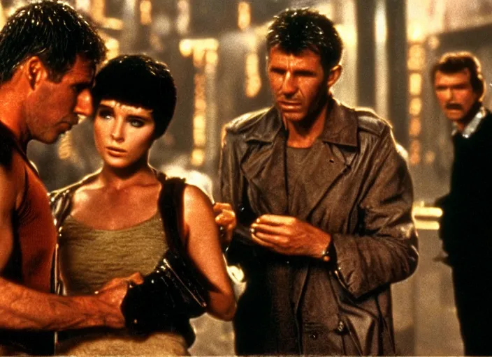 Image similar to scene with Deckard and Rachel from the 1982 science fiction film Blade Runner