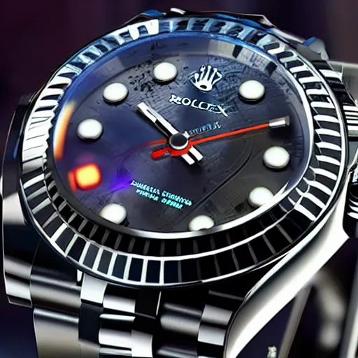 Prompt: Cyberpunk Rolex, hyperrealistic, in the style of Unreal Engine