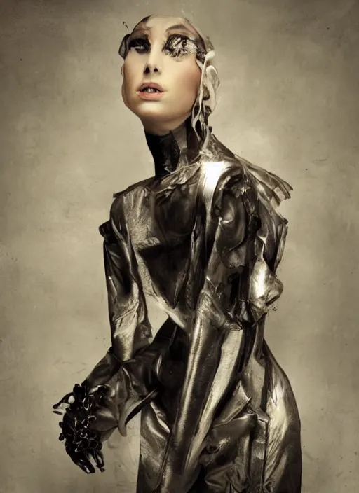 Prompt: photography of beautyful female android steampunk by paolo roversi,