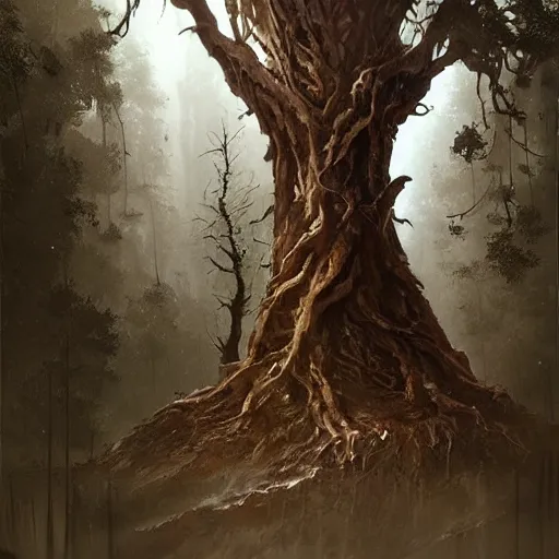 Image similar to a corpse in the shape of an ent, by greg rutkowski, trending on art station, highly detailed, magic the gathering, matte painting