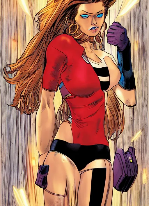 Image similar to beautiful female super hero in short shorts by cory walker