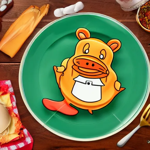 Prompt: cute platypus wearing a chef hat and holding a lasagna into an over, with three basil leaves over the lasagna, disney old style, ultradetailed, 3 d, disney style