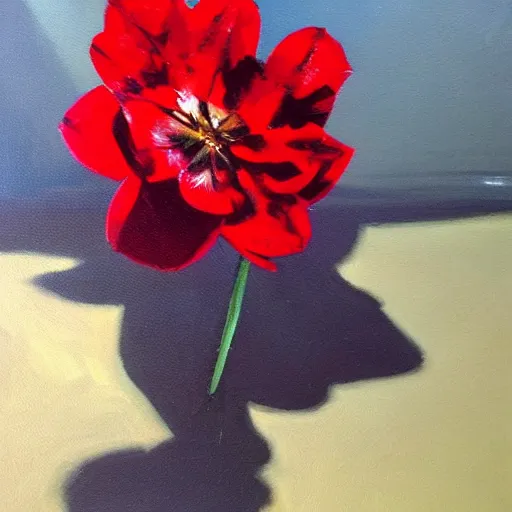 Prompt: oil painting of a red flower by mike deodato