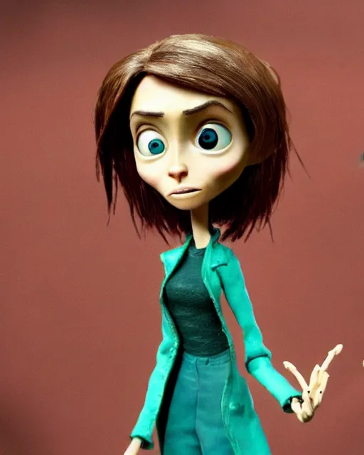 Image similar to angelina jolie as a highly detailed stop motion puppet, in the style of laika studios ’ s paranorman, coraline, kubo and the two strings shot in the style