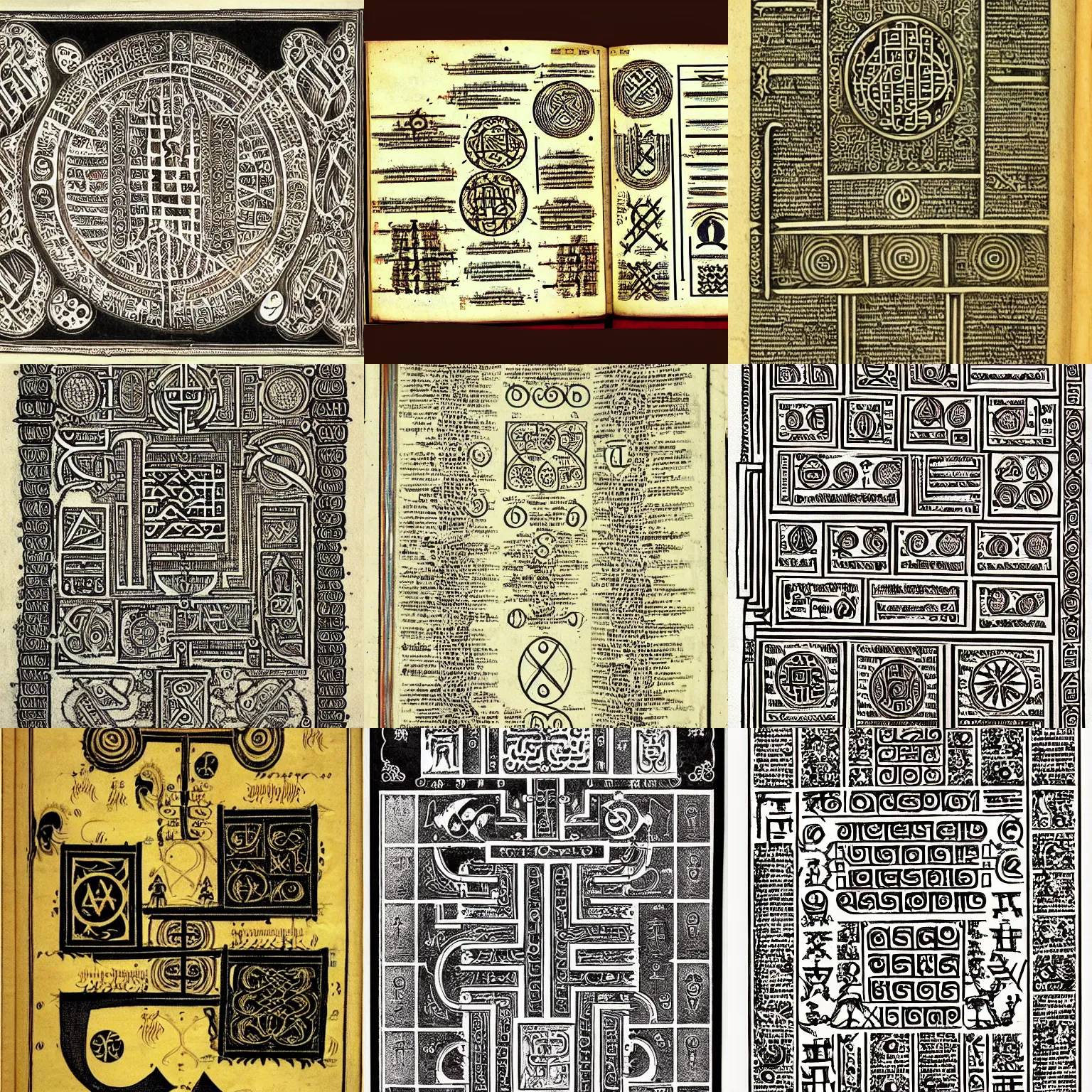 Prompt: page of ancient tome cthonic gnostic diagrams detailed intricate symbols runes crisp features