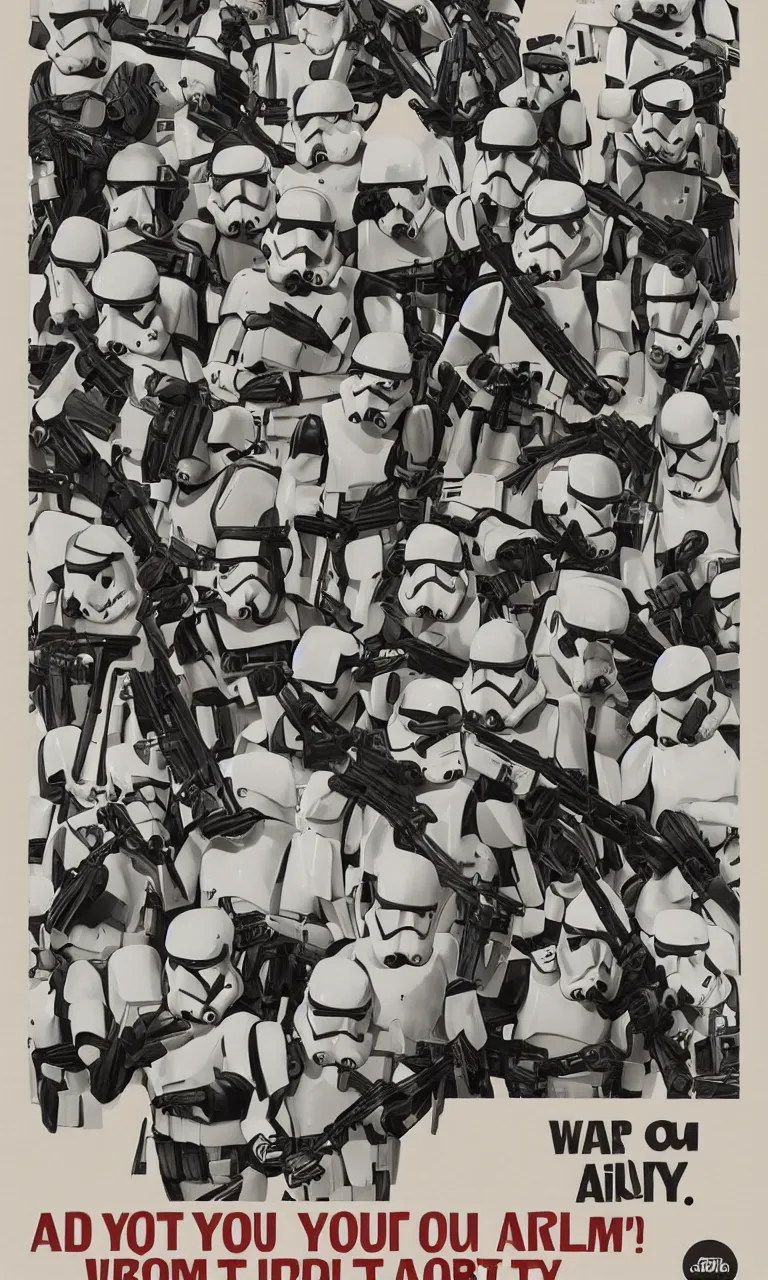 Image similar to a propaganda poster made by the Galactic Empire recruiting stormtroopers to join the army, in the style of the “I want YOU” poster
