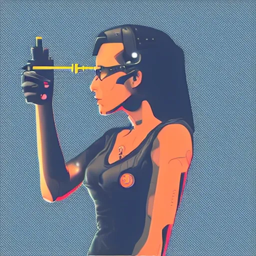 Prompt: cyberpunk woman, cigarette dangling, grenade in hand, vector graphic by jason chan, ultradetailed, 8 k
