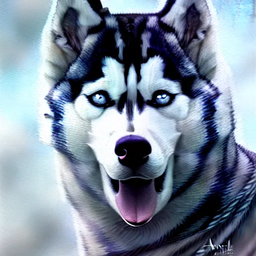 Prompt: a portrait of husky in white west, an ultrafine detailed painting by ayami kojima, cgsociety, fantasy, anime digital art, lovecraftian, cosmic horror, detailed painting