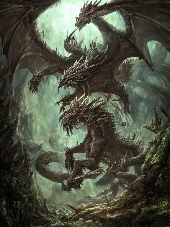 Prompt: final fantasy beast in the woods, dragon, highly detailed, digital art, sharp focus, trending on art station, warhammer fantasy,