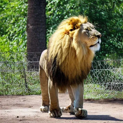 Image similar to lion roaring at the zoo wearing a hat