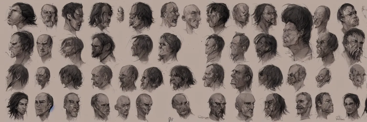 Prompt: character faces, realistic lars von trier face, character sheet, fine details, concept design, contrast, kim jung gi, greg rutkowski and da vinci, trending on artstation, 8 k, emotional, face turnaround, front view, back view, side view, ultra wide angle