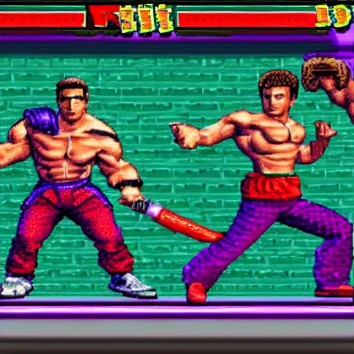 Image similar to portrait of sean penn in double dragon video game splash screen