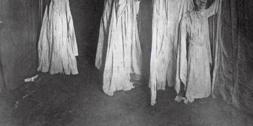 Image similar to scary unproportionable tall ghost creature inside a house crawling around, 1900s picture