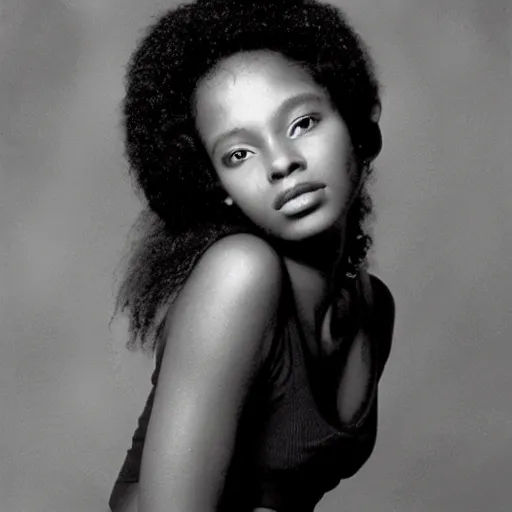 Image similar to photo of a beautiful 1 9 8 7 black young female model