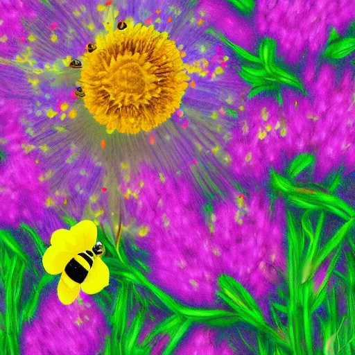 Prompt: flower with bee on it, digital art,