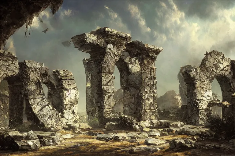 Image similar to Ruins of granite and aluminum, game art matte paiting