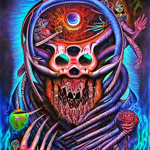 Prompt: the second layer of hell, airbrush art, shamanic dmt horror art, by basuki abdullah