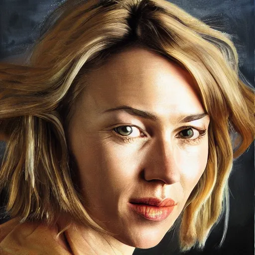 Image similar to high quality high detail painting by lucian freud, hd, portrait of naomi watts, photorealistic lighting
