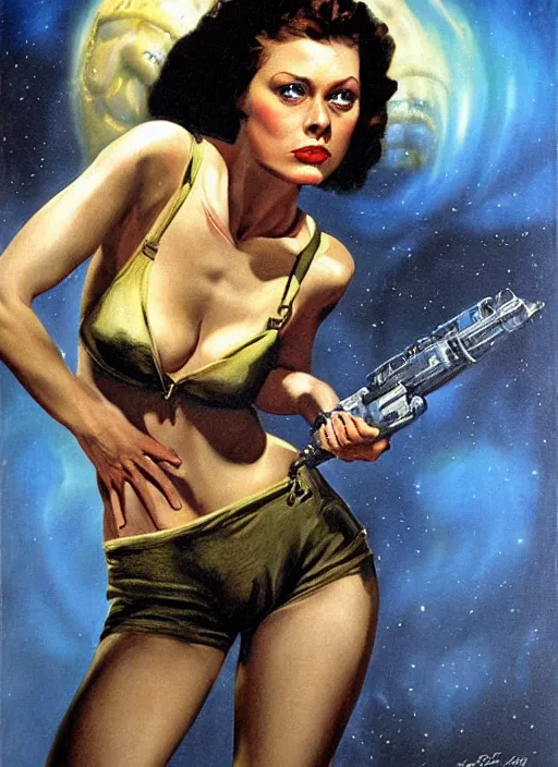 Image similar to 1940's oil painting of Ripley from Alien (1979) by Gil Elvgren, detailed